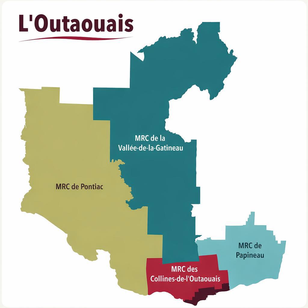 Carte de l'Outaouais avec les MRC et Gatineau